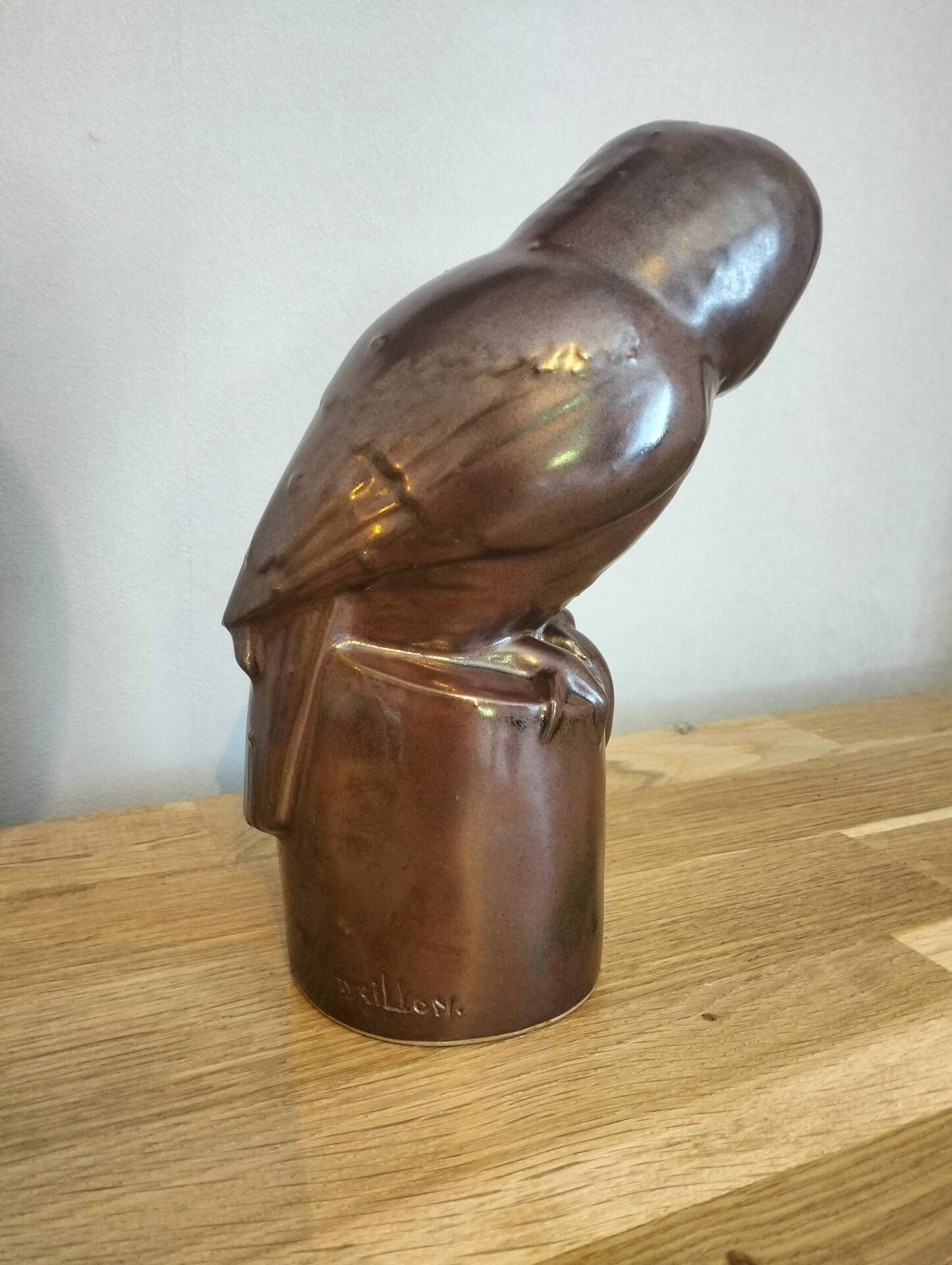 Glazed stoneware owl signed Drillon – Puisaye, 1950s