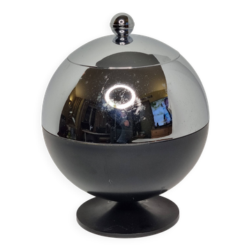 Seau à glaçons Coldy Lux, design sphérique en métal chromé et noir, années