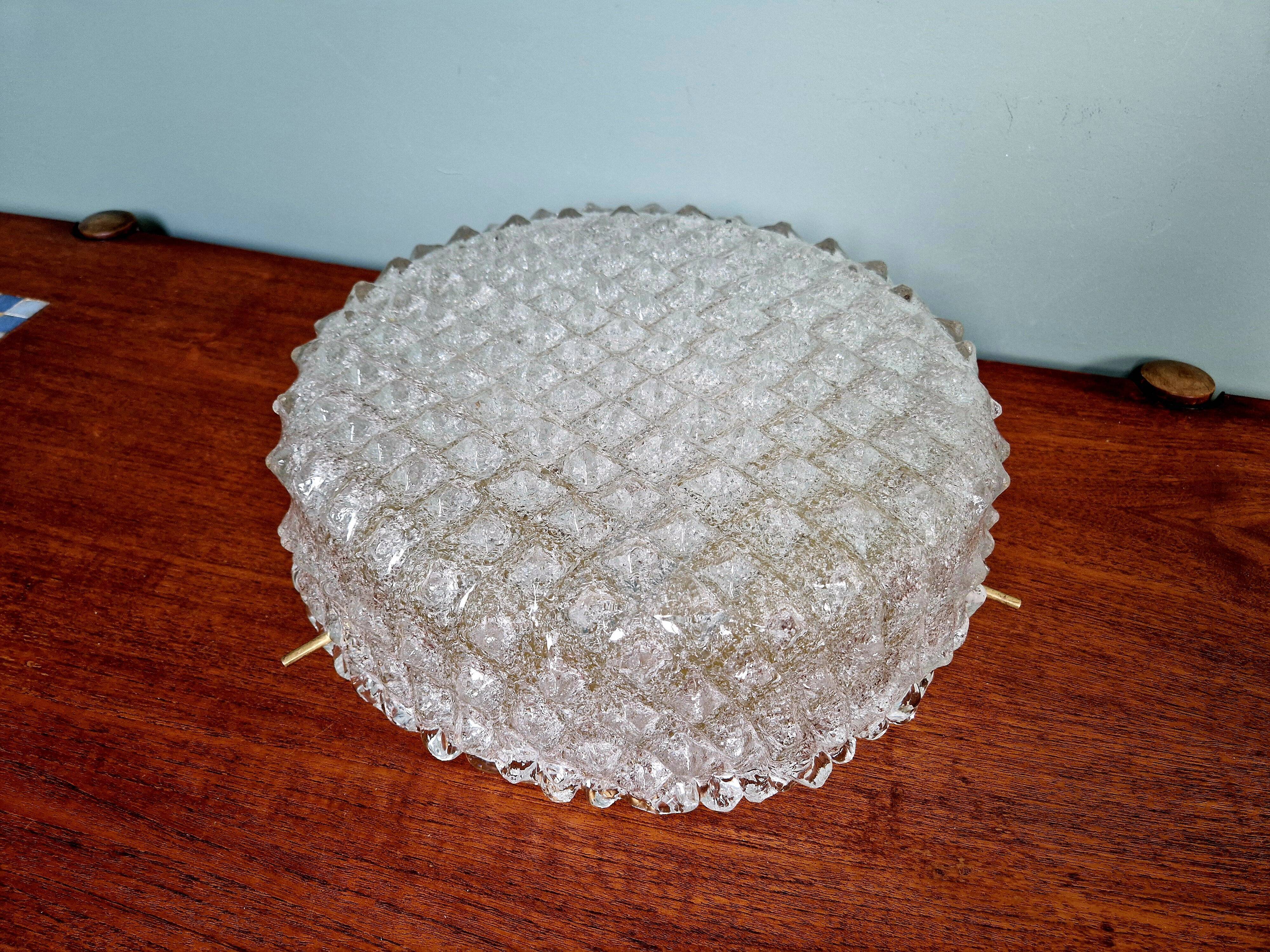 Large brass and frosted glass ceiling light, Hillebrand Lighting, 1970.