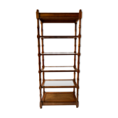 Classic wooden shelves, glass tops and cannage