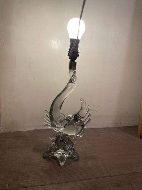 Pied de lampe en cristal en forme de poisson, années 50