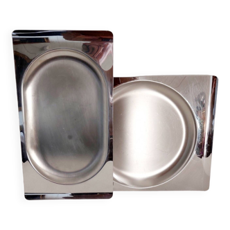 Pair of designer stainless steel dishes