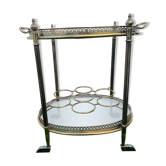 French oval rolling brass service with bottle holder and removable tray, 1940