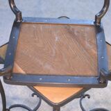 Pair of wrought iron side tables with oak tops, French work