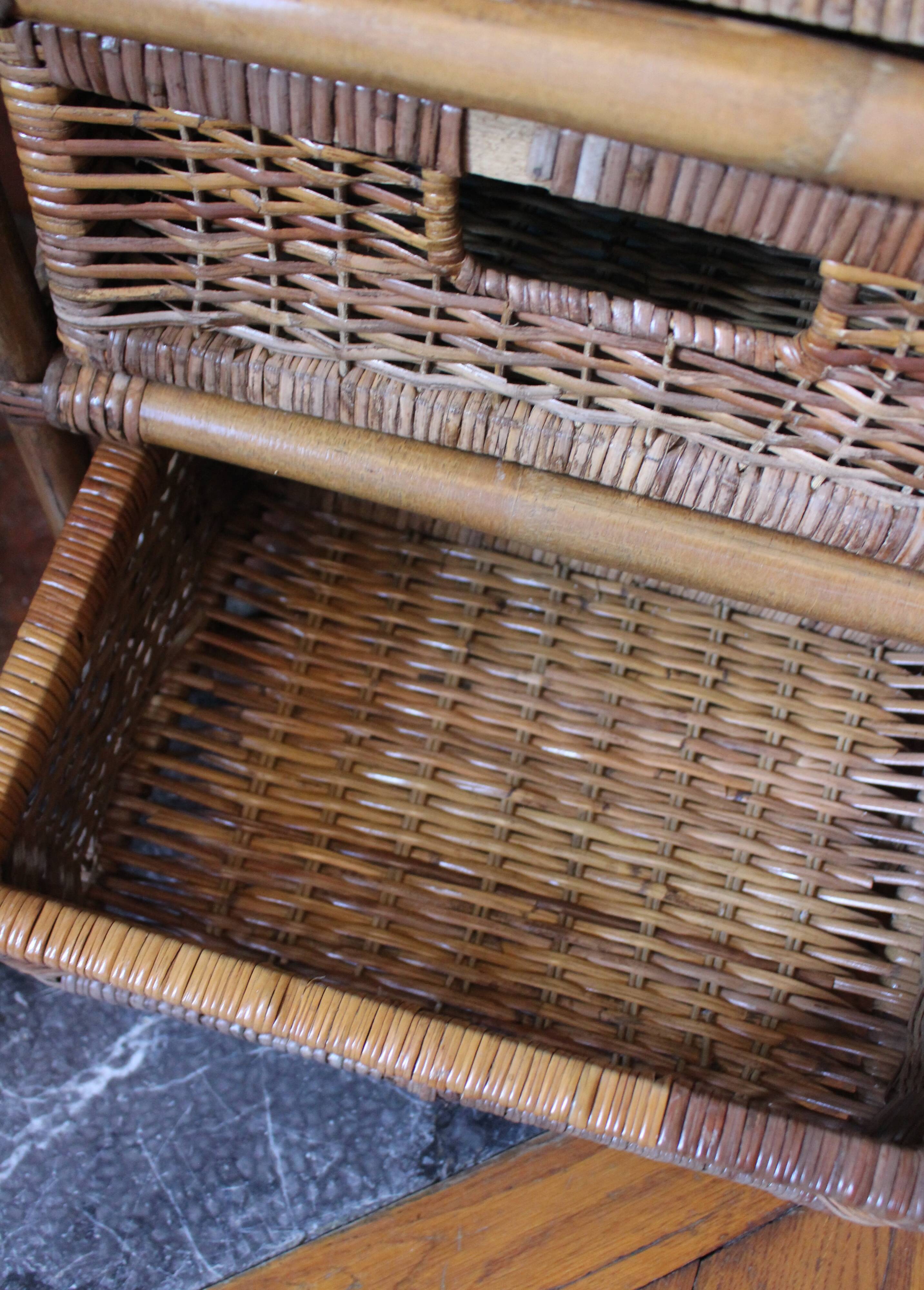 Chiffonnier rotin osier 3 tiroirs meuble rangement vintage