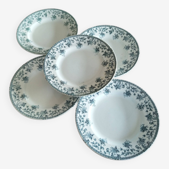 5 assiettes plates en terre de fer St Amand "Jane"