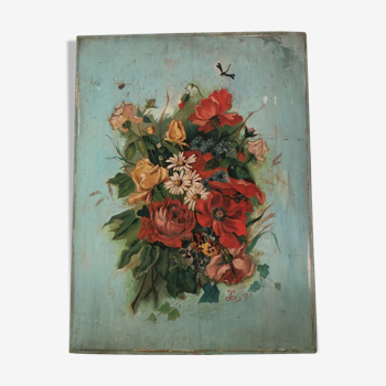 Oil painting on panel bouquet early 20th century.