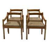 Set of 4 straw and wood chairs, Vico Magistretti, Cassina, 1960s