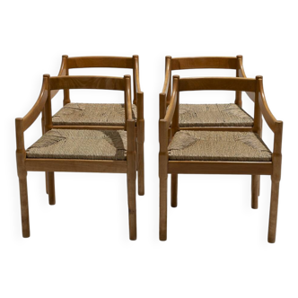 Set de 4 chaises en paille et bois, Vico Magistretti, Cassina, 1960s