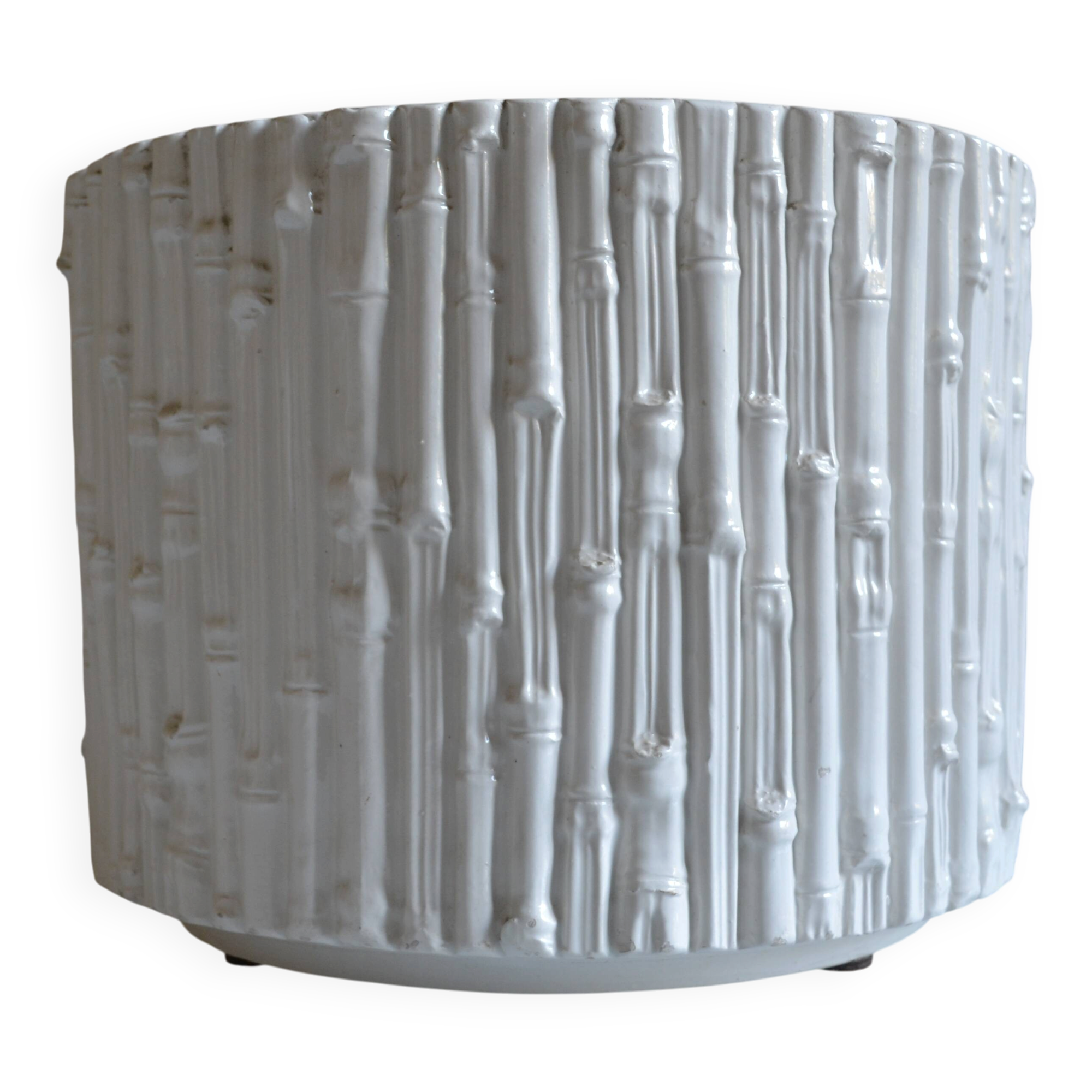 Ceramic cache pot in bamboo style, Italy 1980, Hollywood Regency.