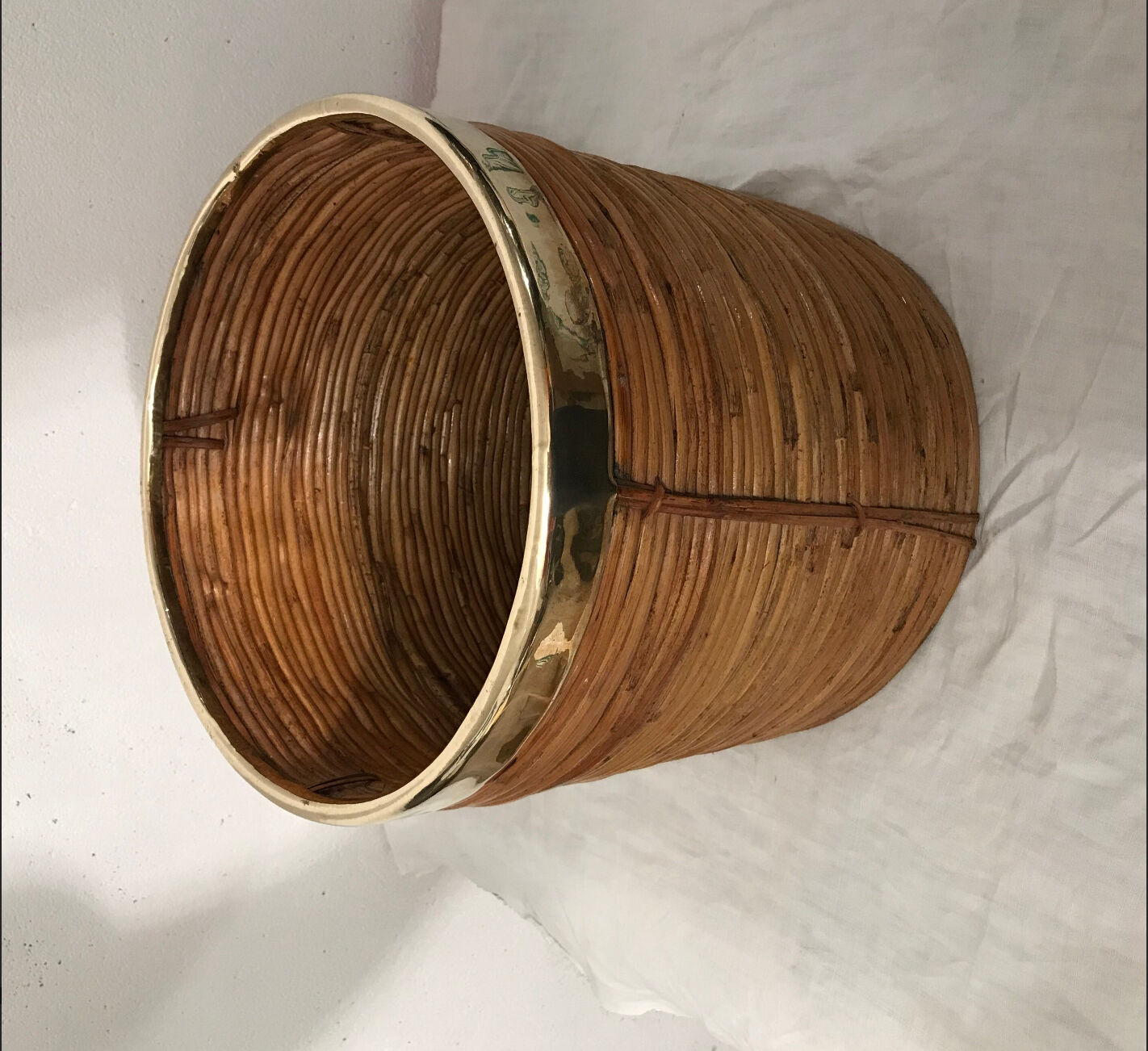 Bamboo and brass pot cover 1970