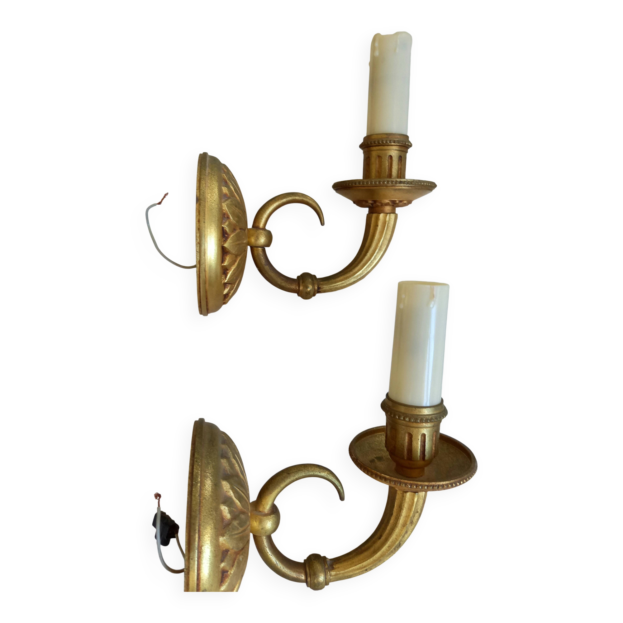 Electrified bronze gold wall sconces... in pairs.