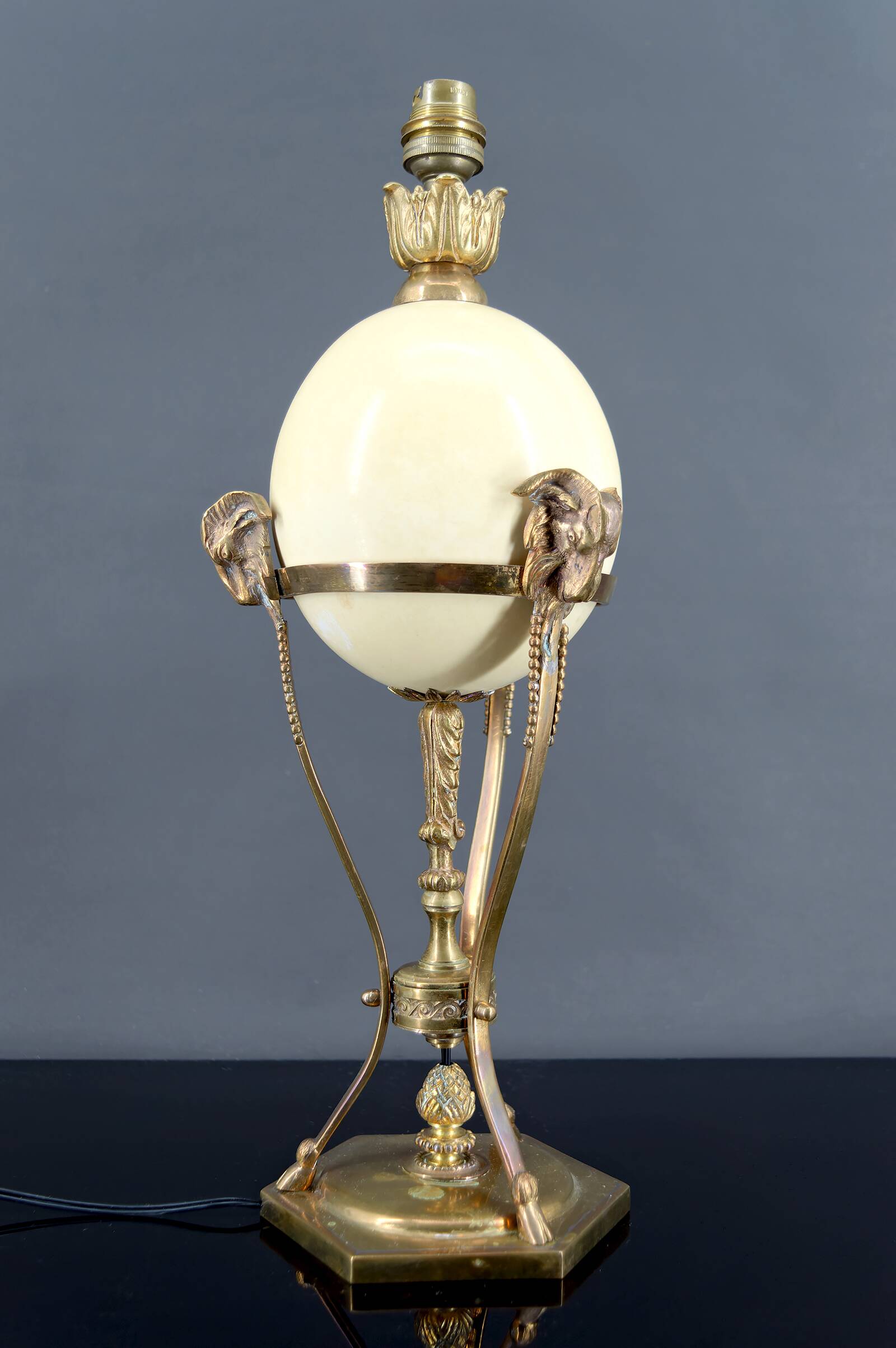 Neoclassical Lamp, Ostrich Egg & Bronze Animal Mount, c. 1900