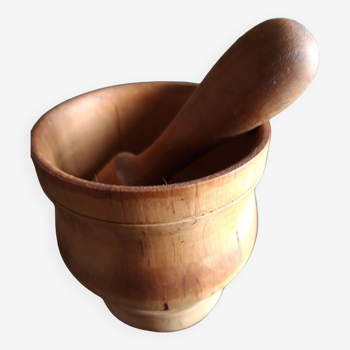 wooden mortar with pestle