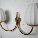 Pair of 1960 opaline and brass wall lights from Italy