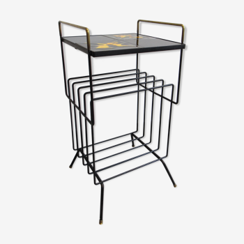 End table black lacquered metal and brass