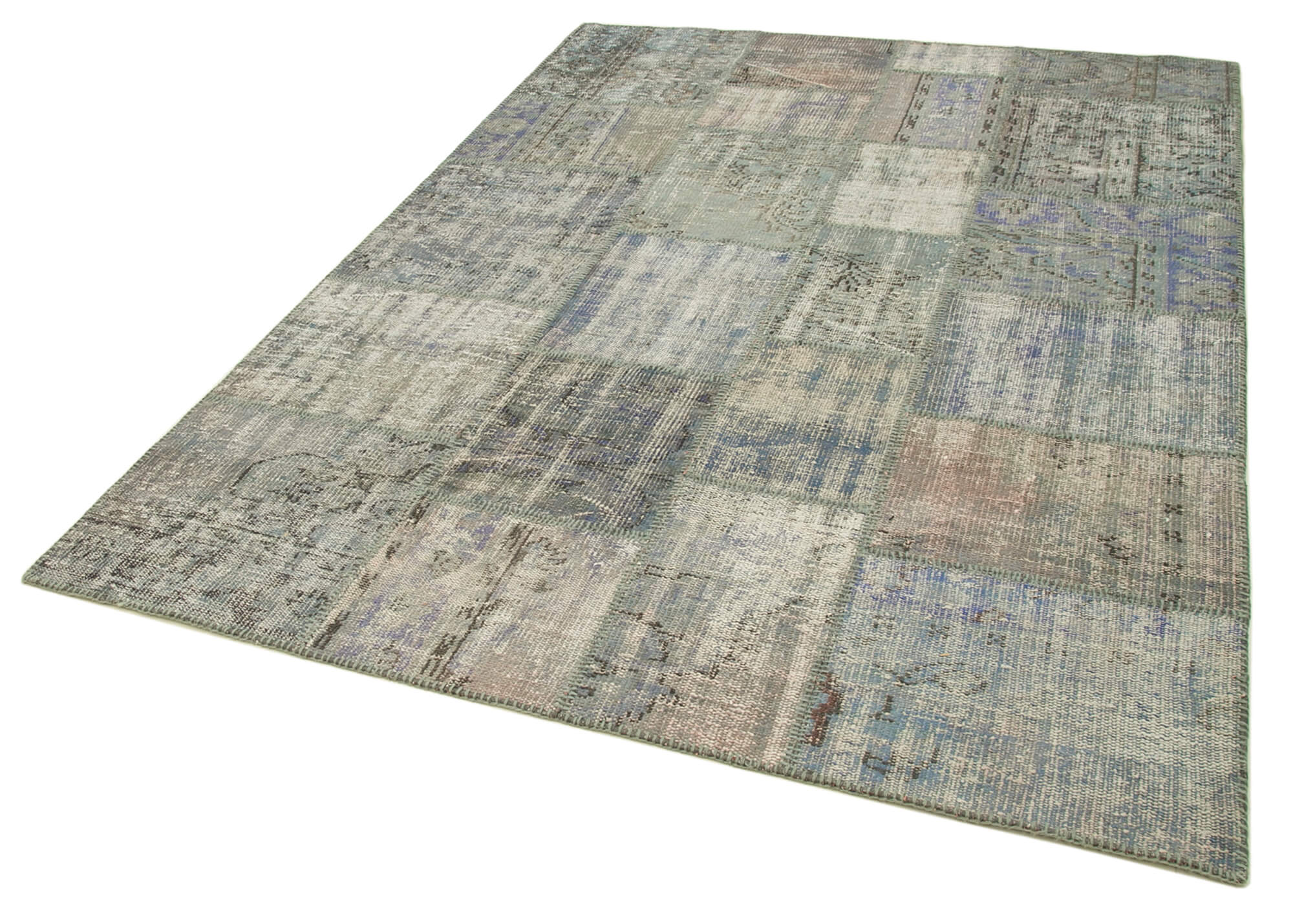 Handwoven Turkish Contemporary 176 cm x 243 cm Grey Patchwork Carpet