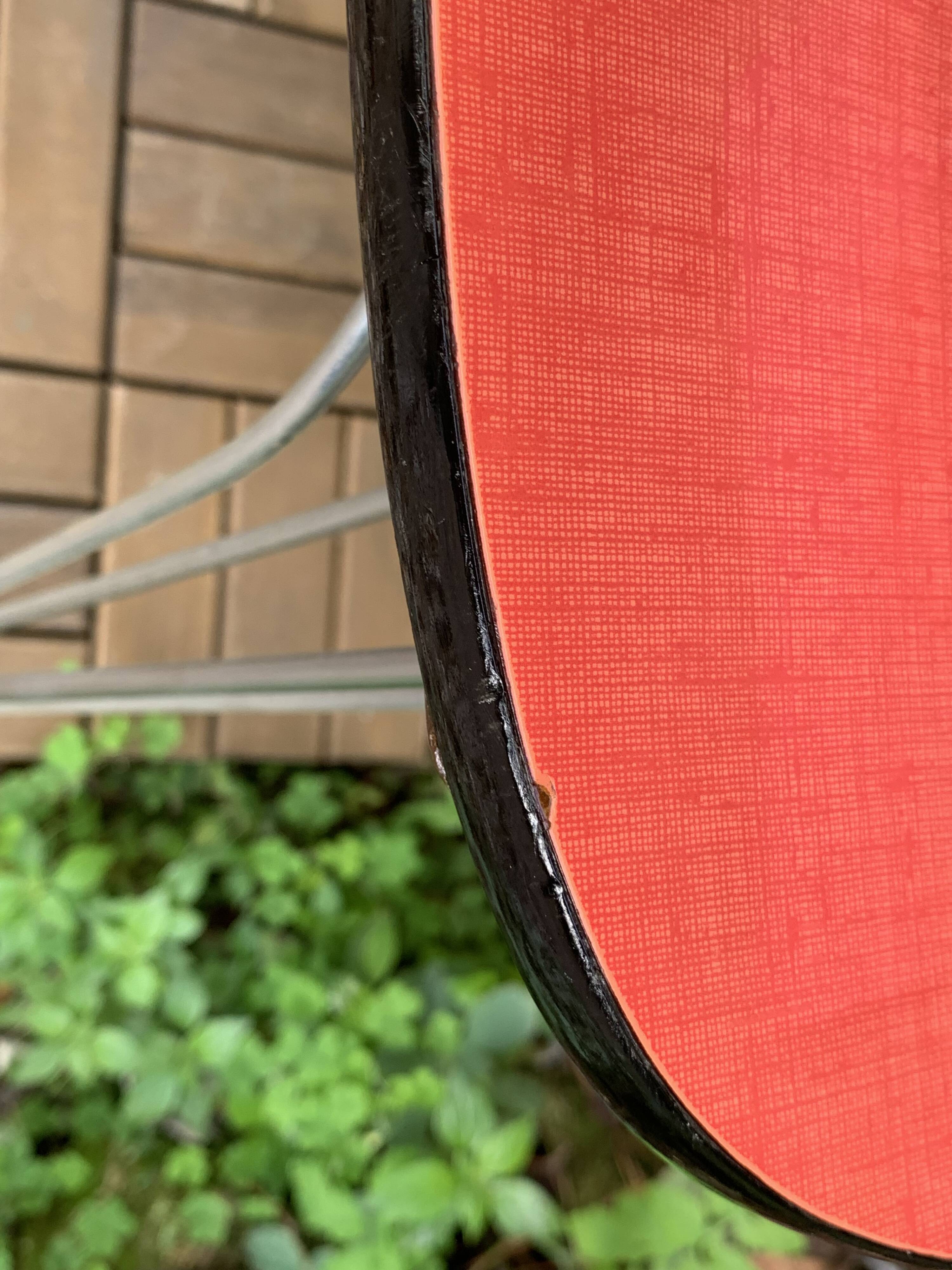 4 red Formica chairs with Eiffel legs, 1950s