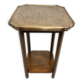 Art Nouveau side table with a hammered brass top