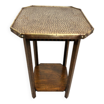 Table d'appoint Jugendstil avec plateau en laiton martelé