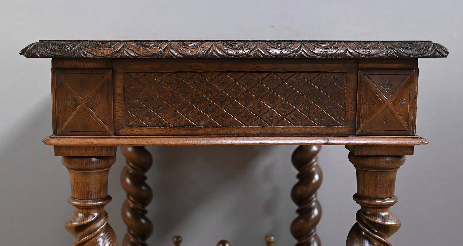 Small Oak Desk Table, Louis XIII Style – Mid-19th Century