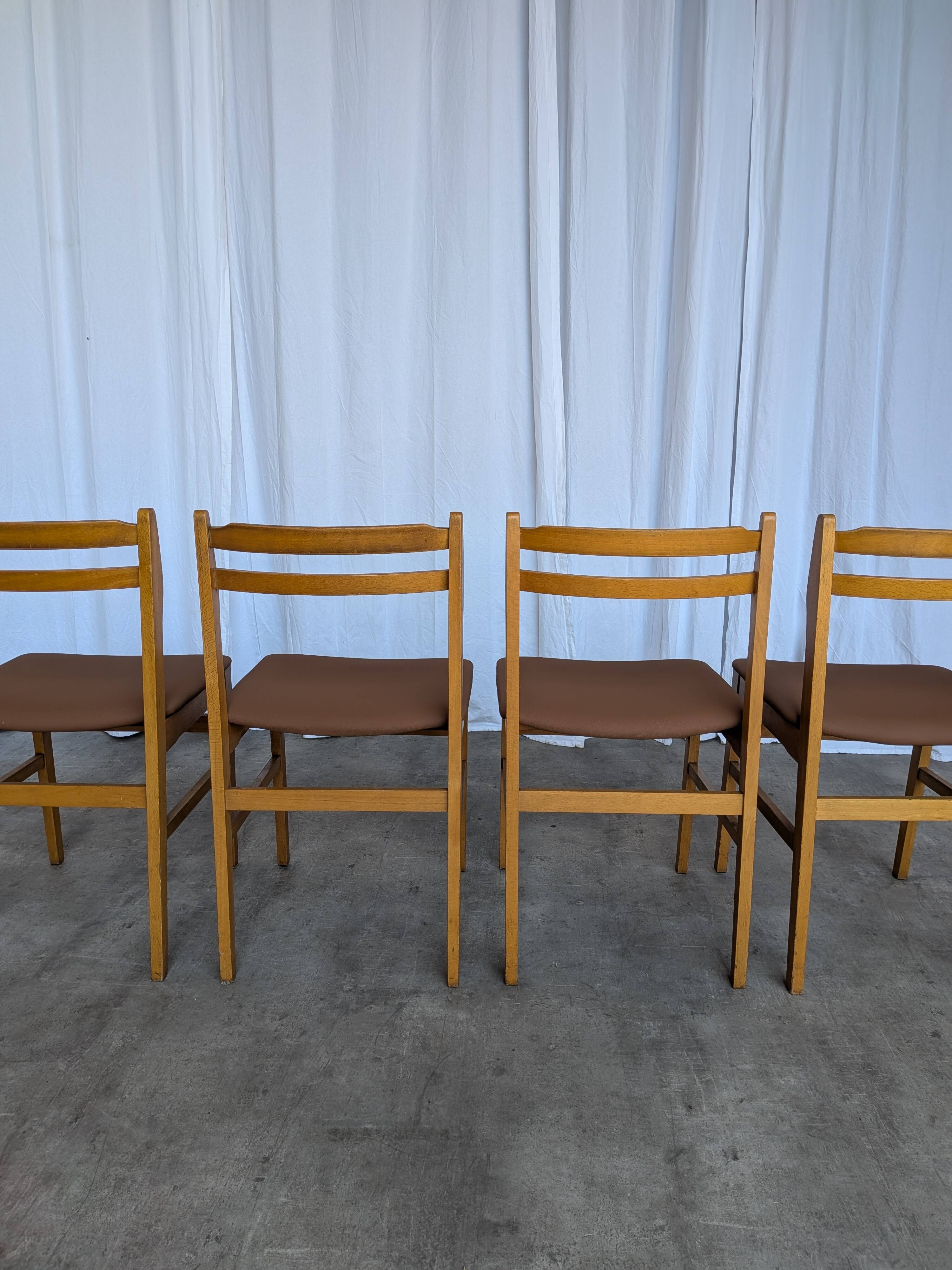 Set of 4 Vintage Branko Ursic Dining Chair: 1970s Scandinavian Wood & Brown