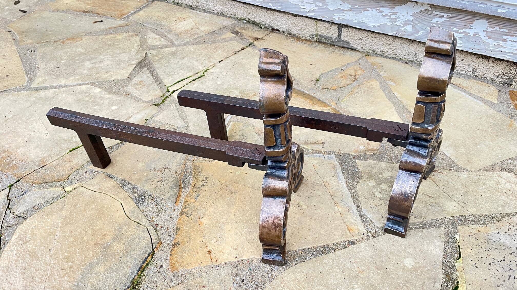 Paire de CHENETS Laiton Massif VINTAGE