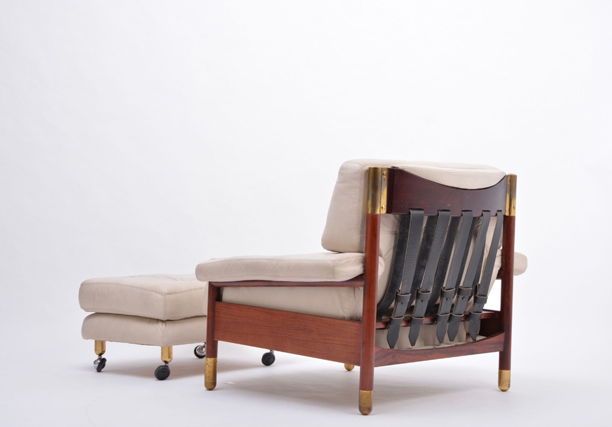 Beige Midcentury Lounge Chair with Ottoman Model "Sella" by Carlo de Carli