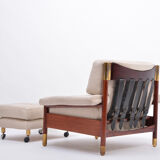Beige Midcentury Lounge Chair with Ottoman Model "Sella" by Carlo de Carli