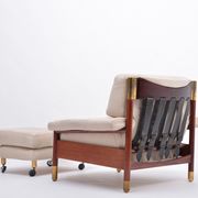 Beige Midcentury Lounge Chair with Ottoman Model "Sella" by Carlo de Carli