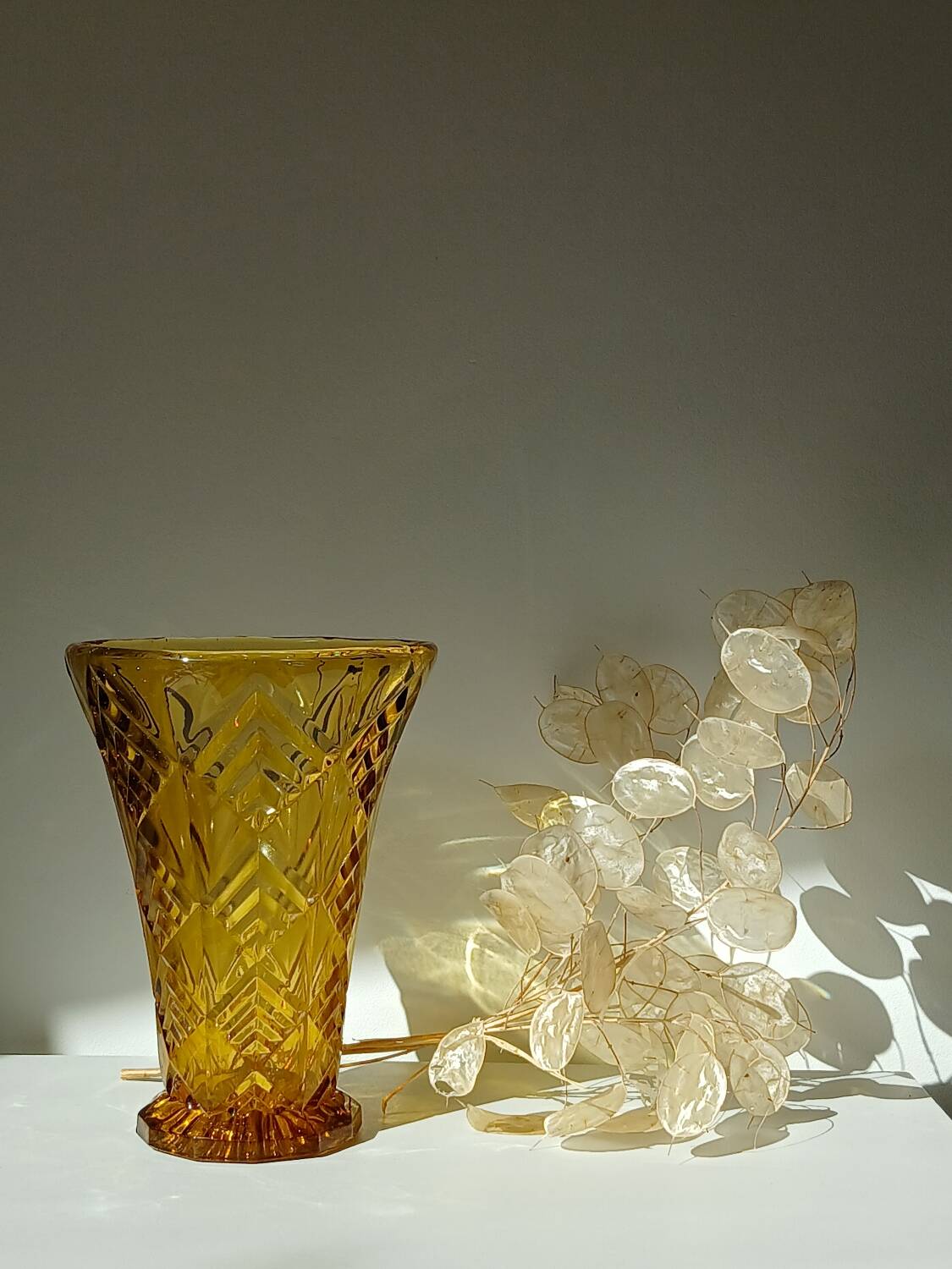 Amber yellow glass vase