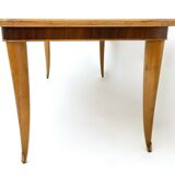 Vintage Beech and Maple Dining Table with a Patterned Blue Glass Top, Italy