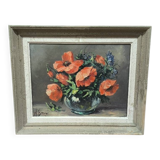 Painting Still life poppies M Bonvin Oil on panel