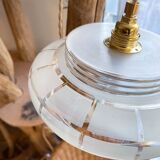 Pair of vintage portable lamps, customizable Art Deco frosted and gold glass globes