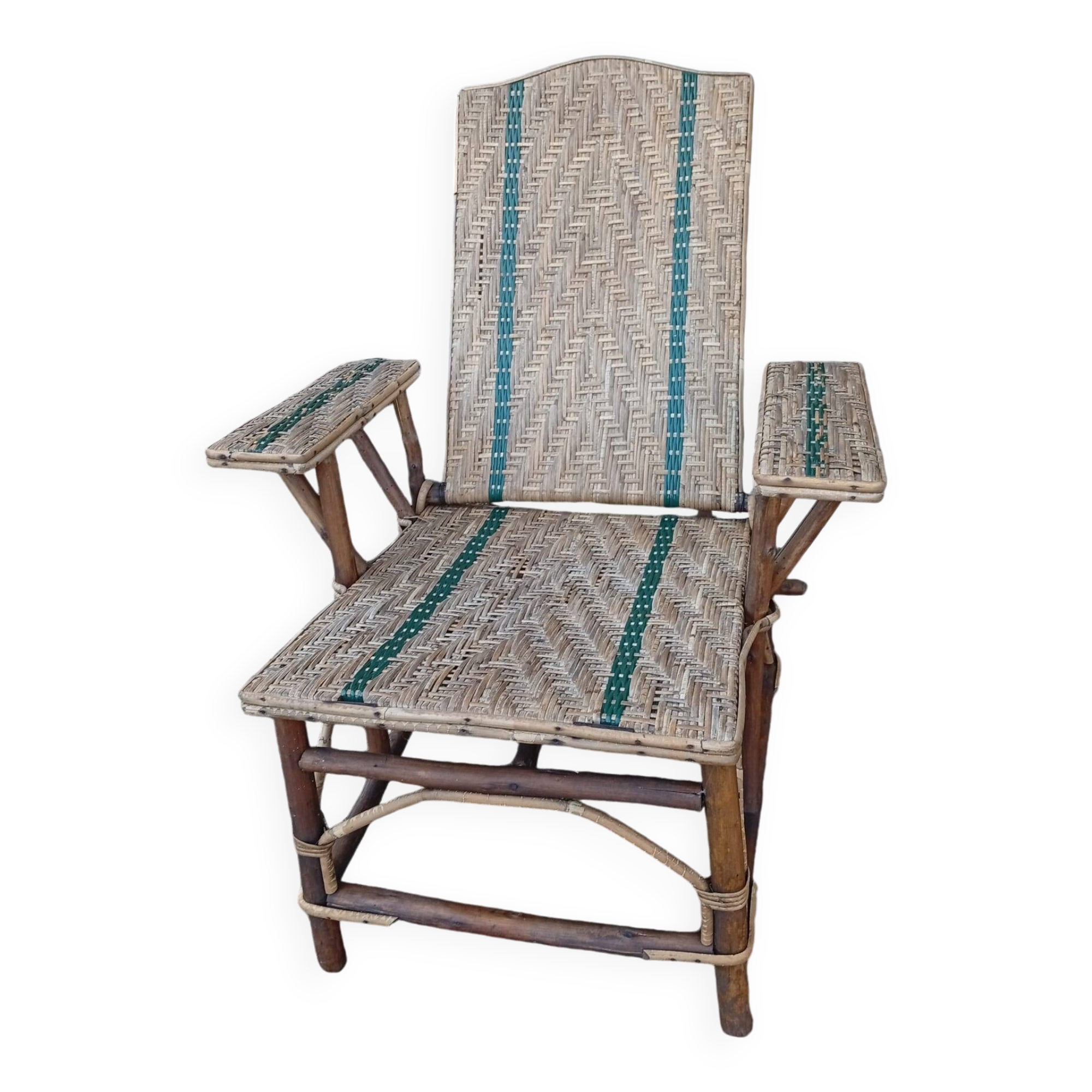 Rattan Chaise Longue Armchair, late 19th century Belle Epoque.