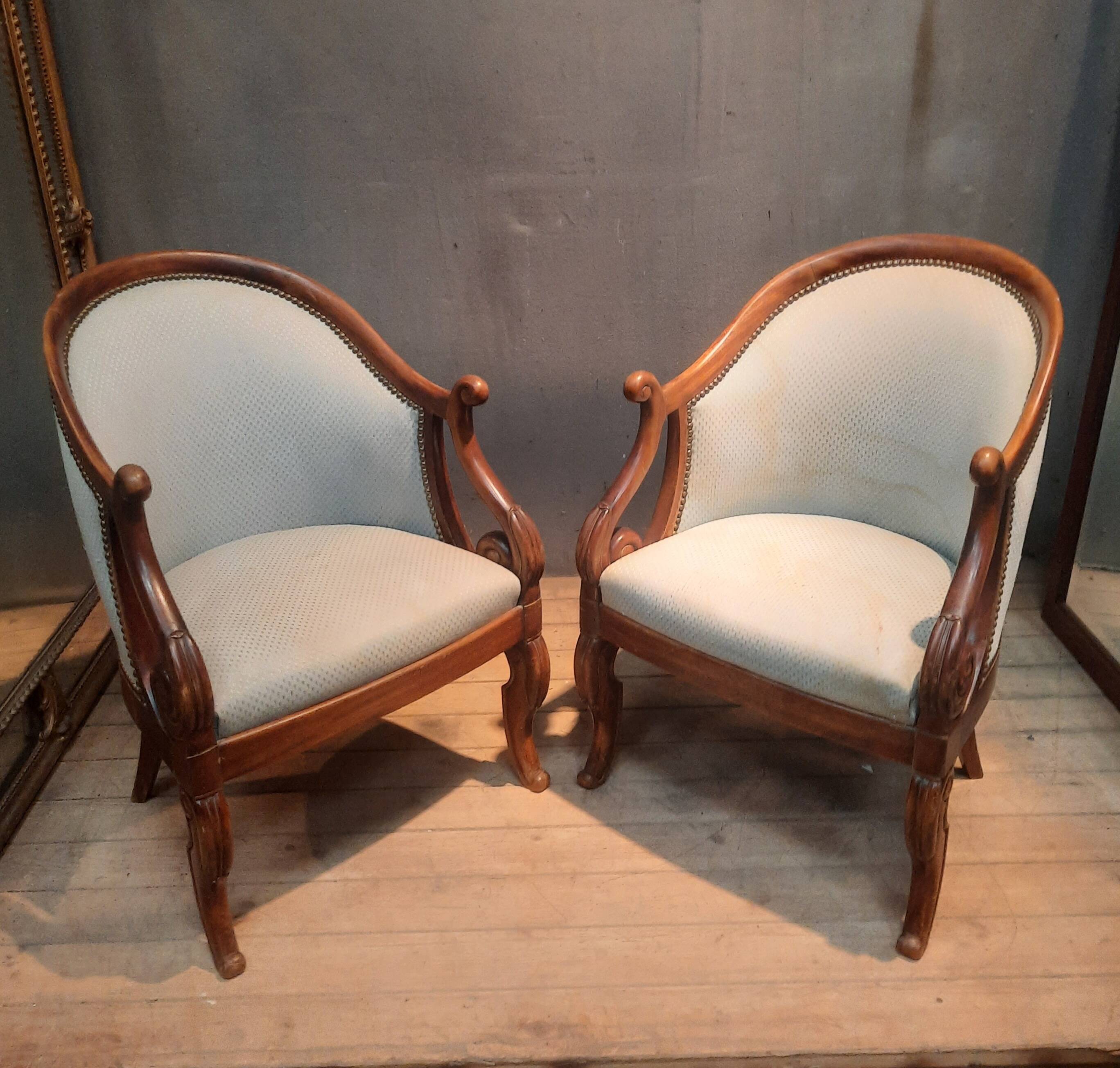 Pair of swan neck gondola armchairs