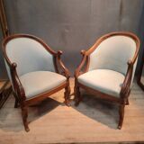 Pair of swan neck gondola armchairs