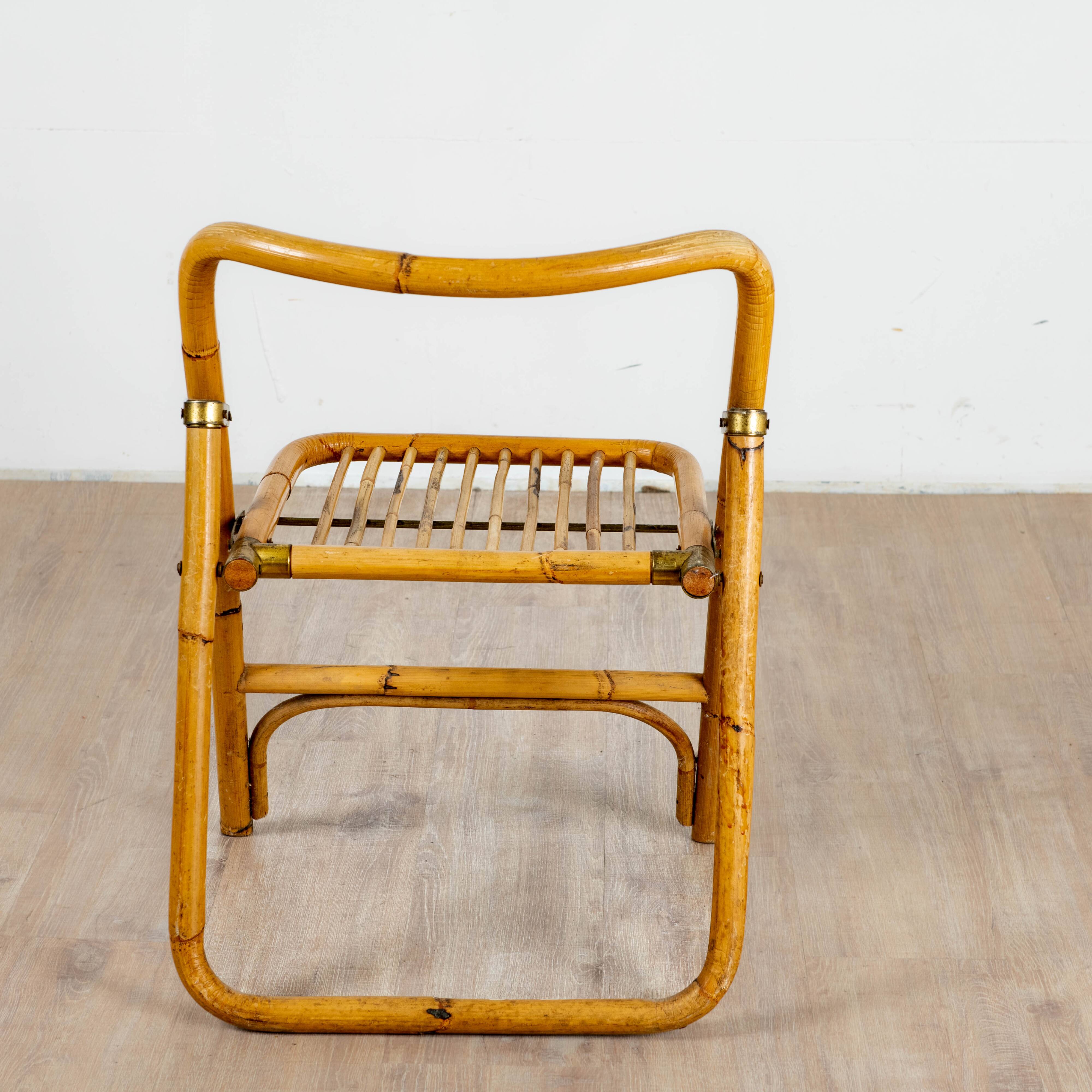 4 folding chairs in bamboo, rattan and brass, Italy, 1970