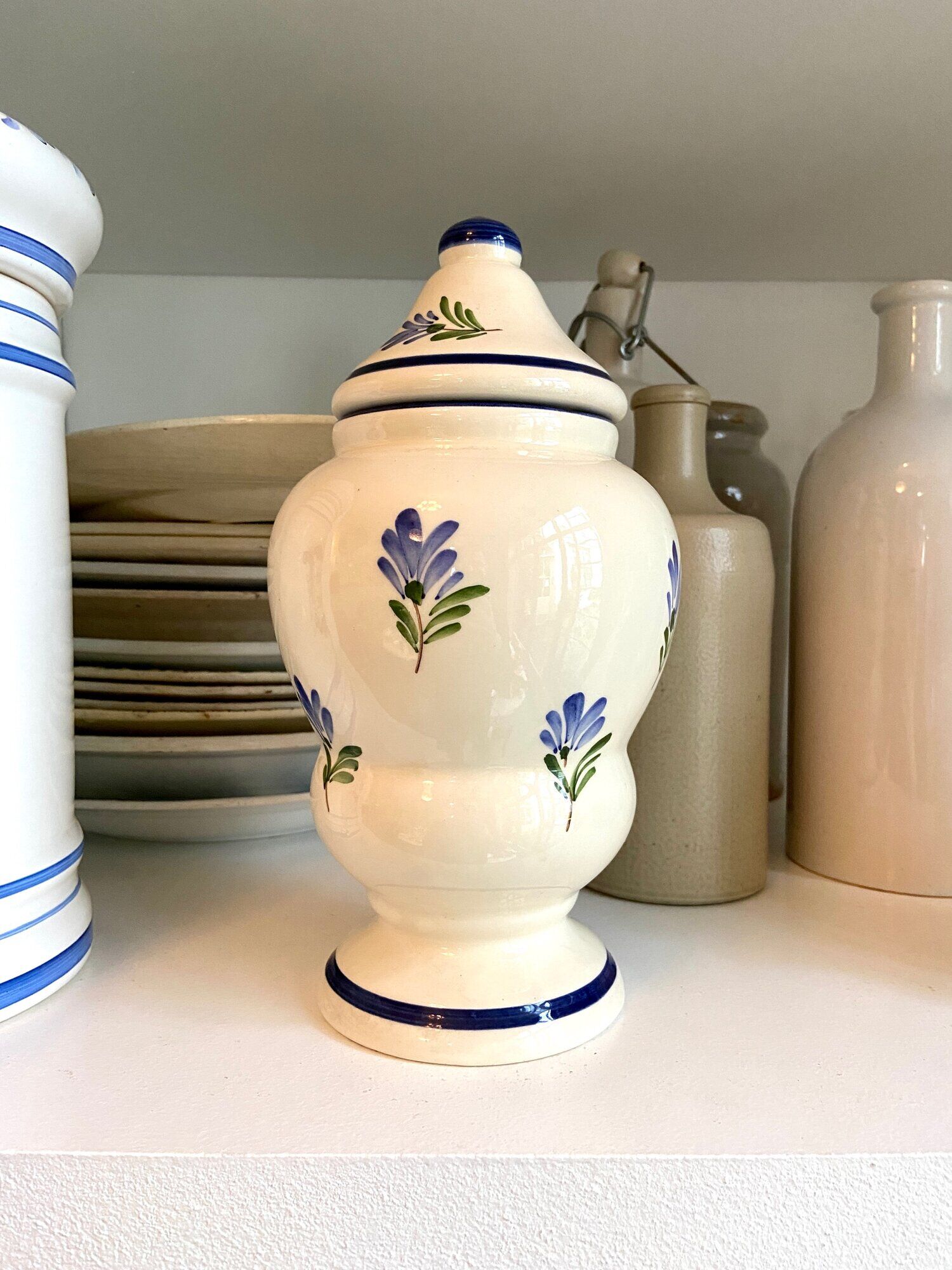 Fl apothecary jar. hand-painted earthenware anis