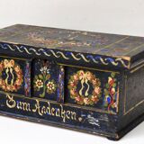 Antique Folk Art Hand Painted Wooden Box Bride late 19th century