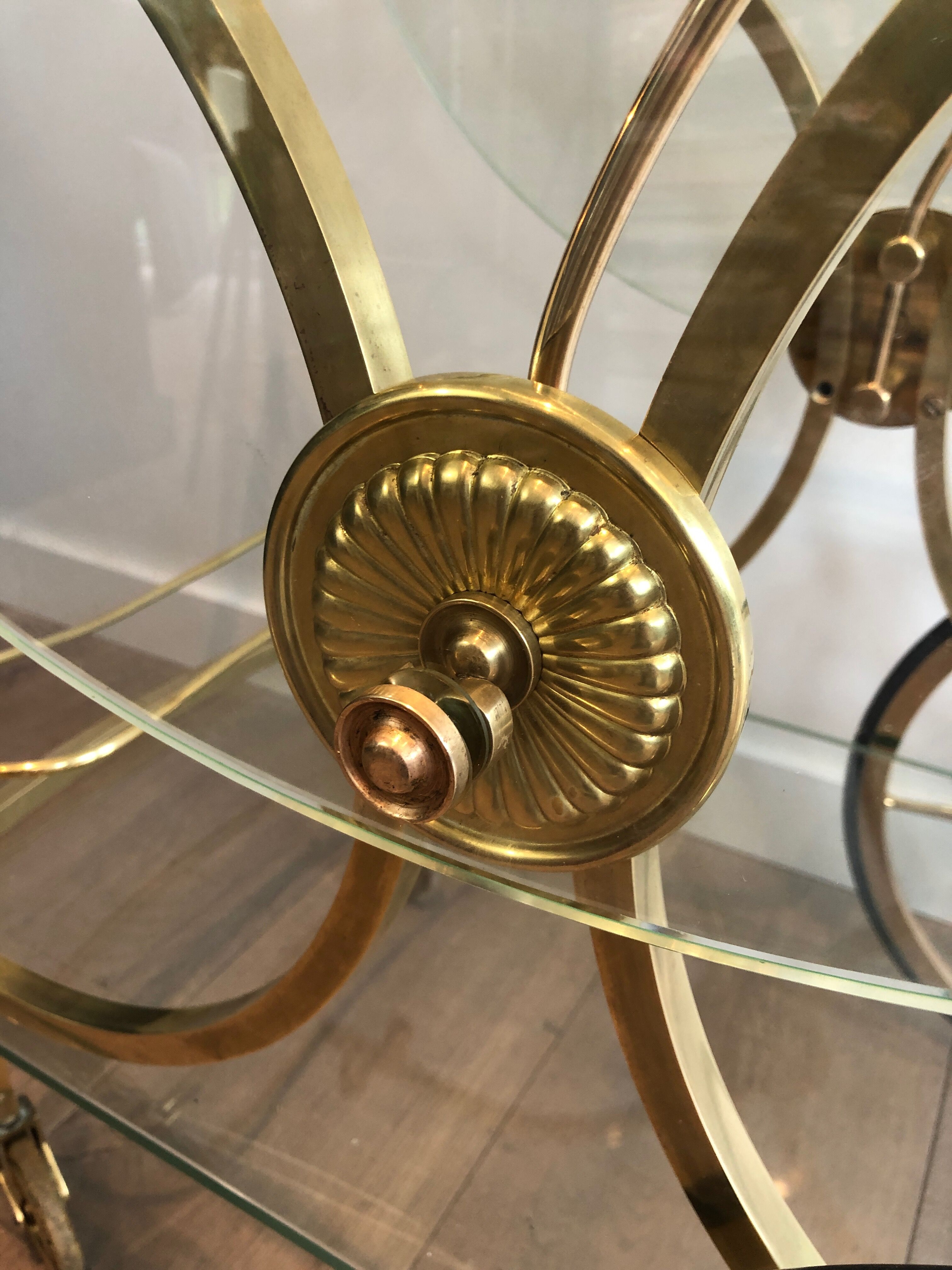 Neo classical style table in silver and gold metal and glass