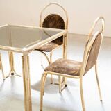 Table peinte en or et 4 chaises en tissu d'origine