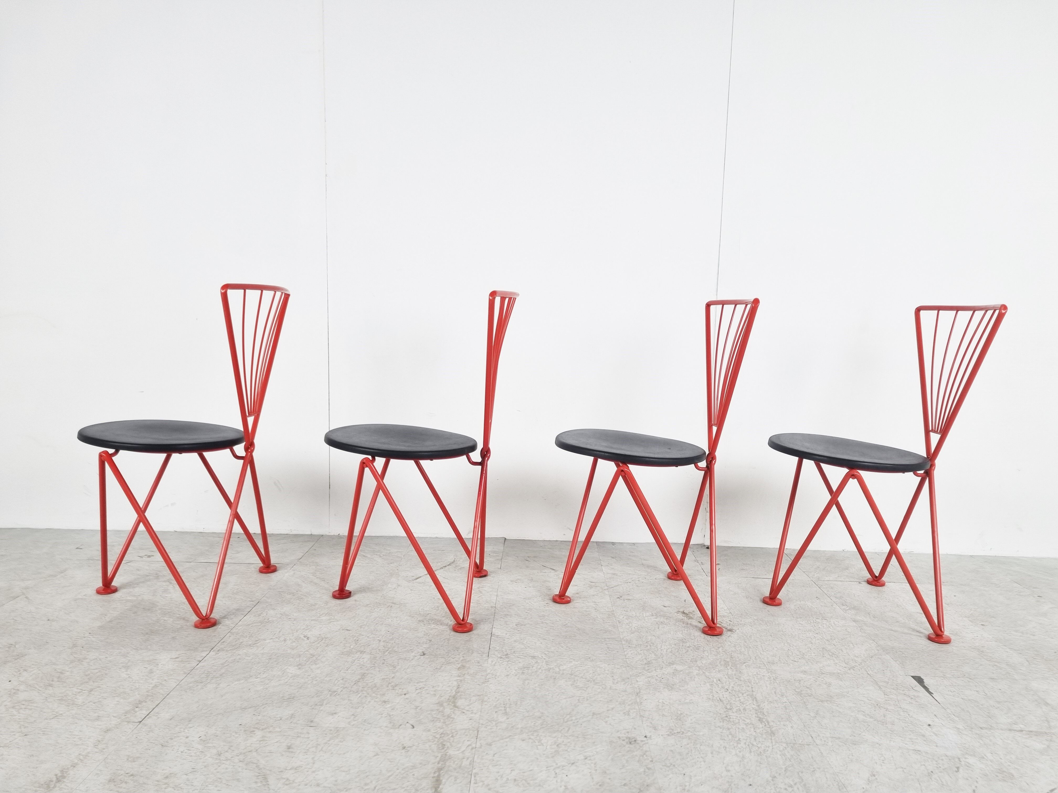 Vintage red metal dining chairs, 1980s