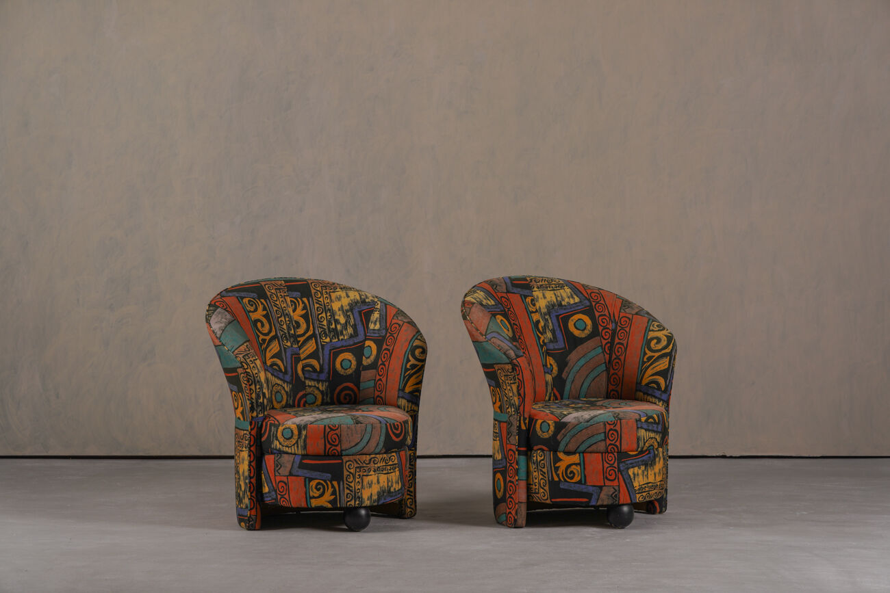 Postmodern abstract upholstery armchairs, Germany 1980s set of 2