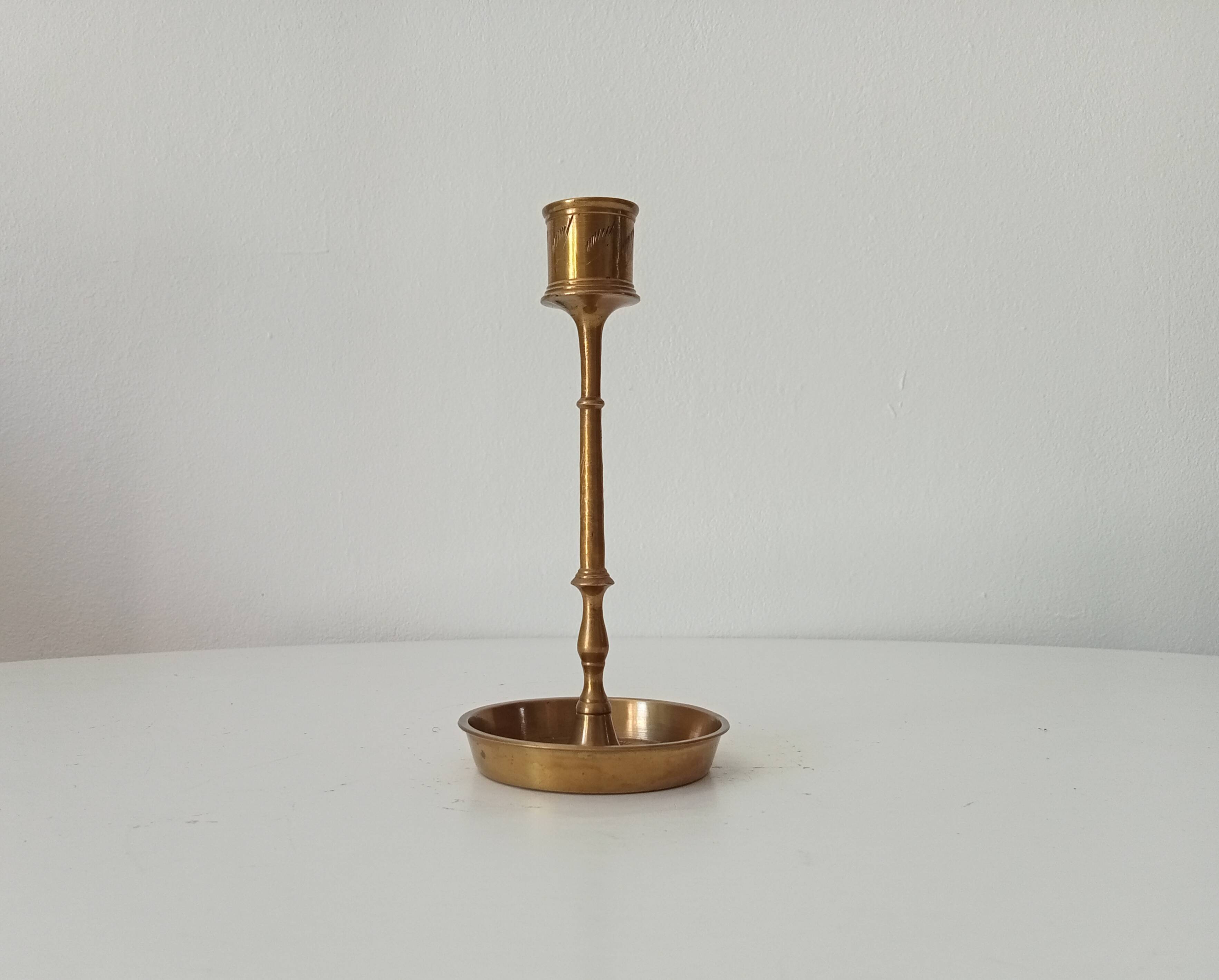 Vintage candle holder in solid gold brass