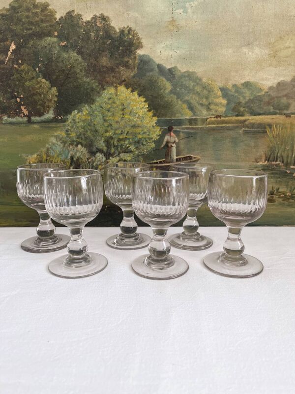 6 verres anciens à côtes creuses, fin 19ème