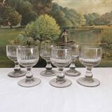 6 verres anciens à côtes creuses, fin 19ème