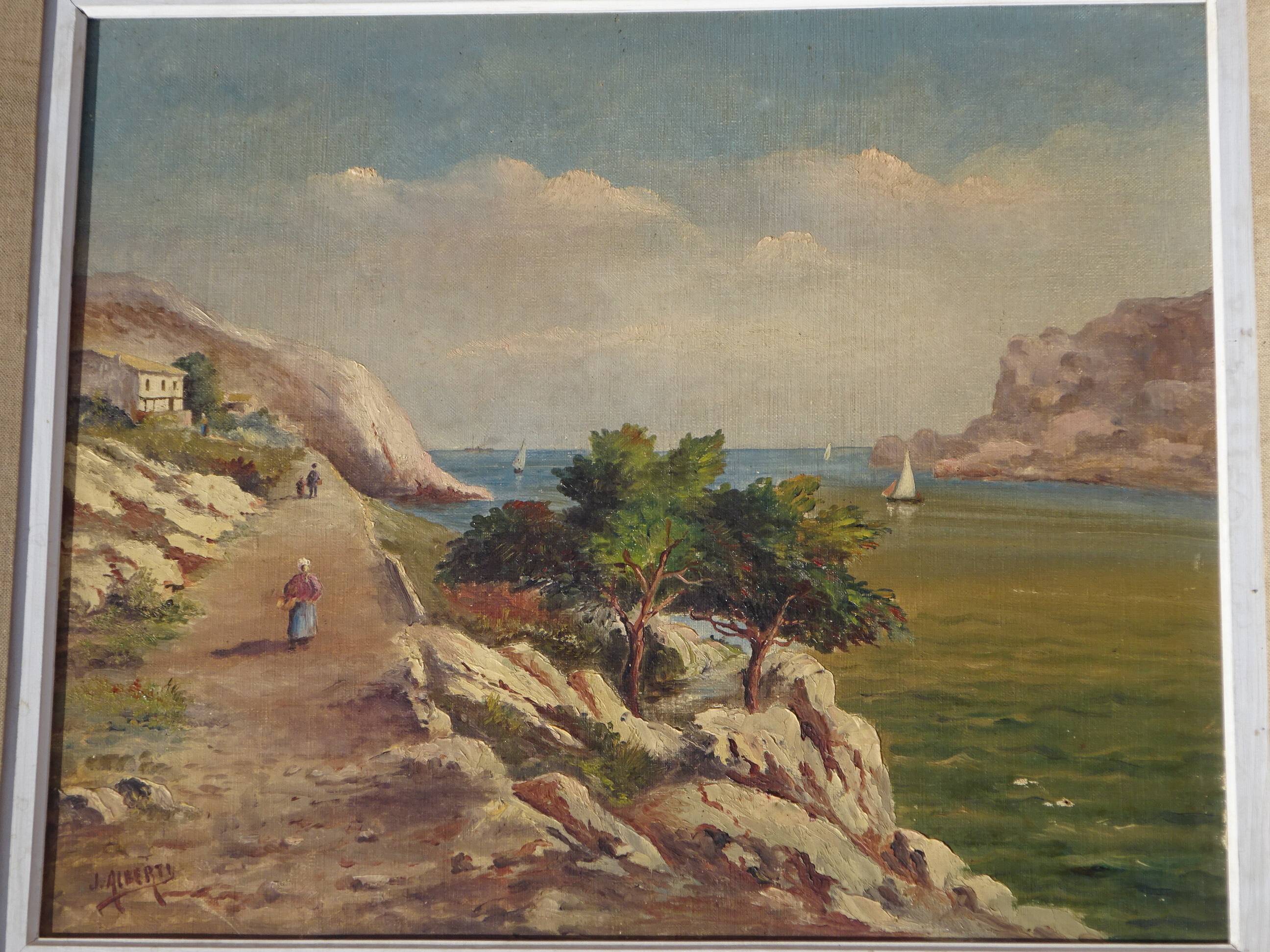 Old painting, landscape of the Calanques de Cassis, signed Alberti.