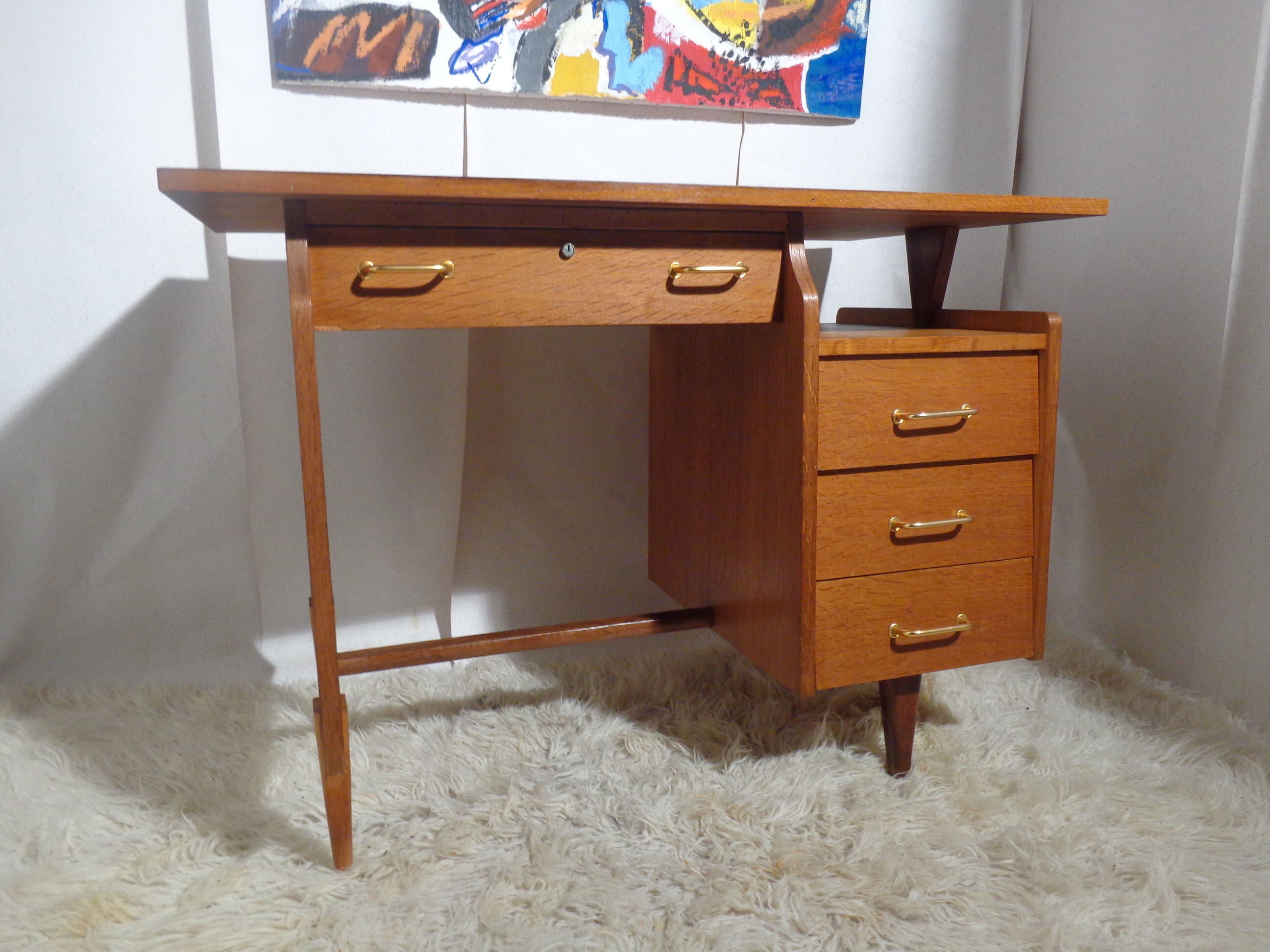 Vintage desk of the 1950s in light wood