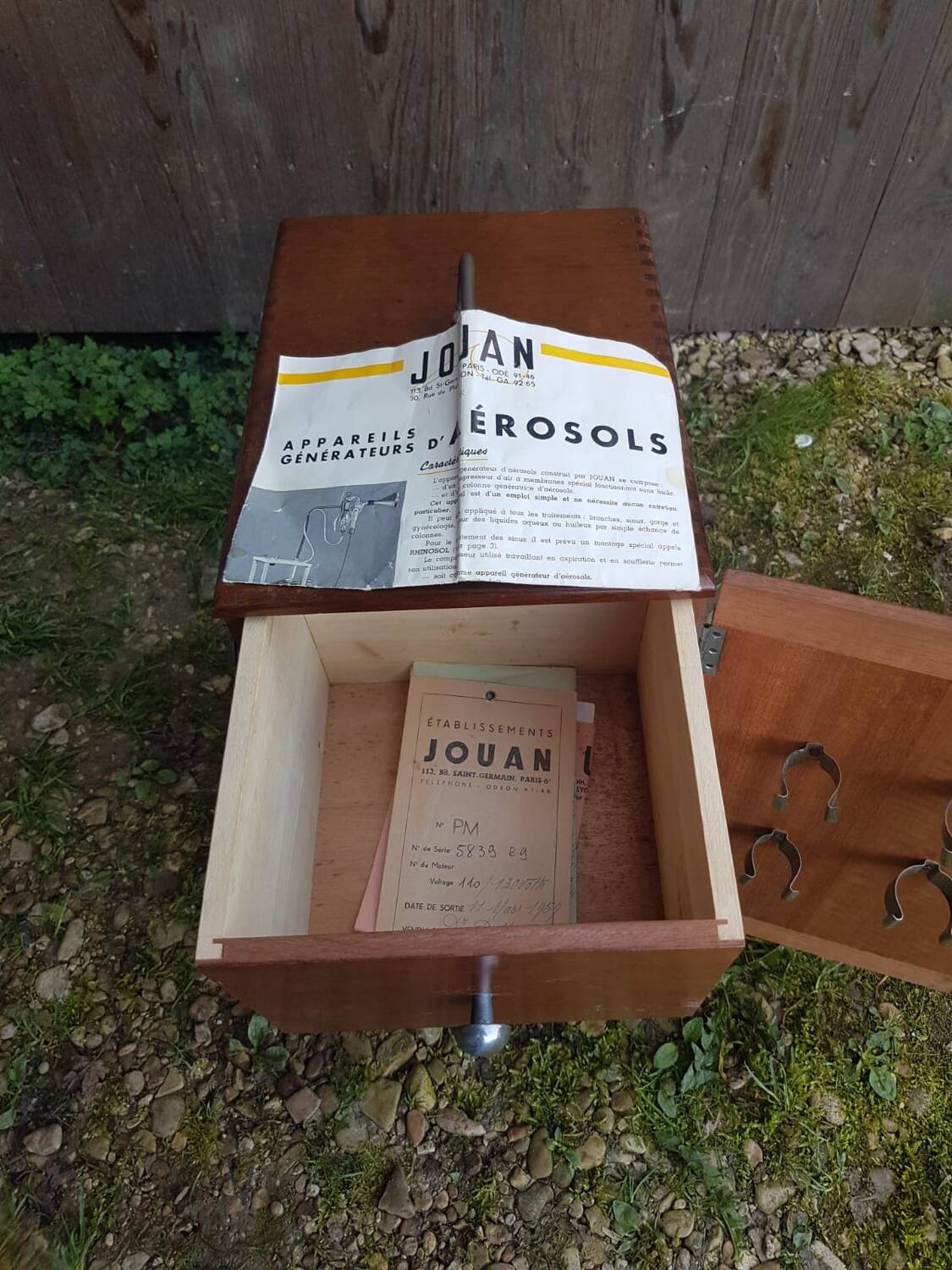 Old wooden transport trunk vintage jouan material #a653